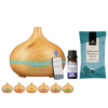 Suola Aroma diffuuseri eteerisille öljyille ja suolalle kaukosäätimellä 400ml. Mukana: Frantsila eteerinen öljy – Eukalyptus 10 ml ja Himalajan kristallisuola, hieno 350g (Foodin)
