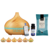 Suola Aroma diffuuseri eteerisille öljyille ja suolalle kaukosäätimellä 400ml. Mukana: Frantsila eteerinen öljy – Laventeli 10 ml ja Himalajan kristallisuola, hieno 350g (Foodin)